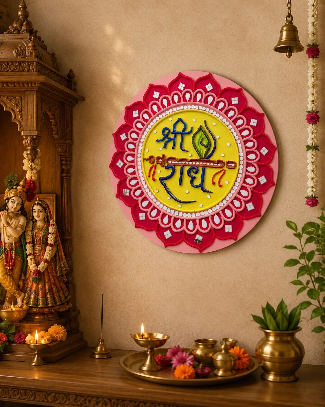 Shri Radha Handcrafted Decorative Wall Plate | 14” Round MDF Spiritual Art for Home & Temple