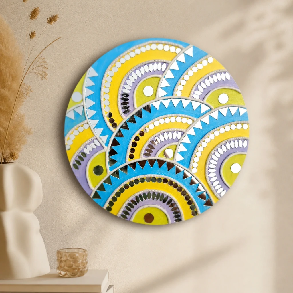 Modern Geometric Mandala Wall Art – 10 Inch Round MDF Decorative Wall Piece