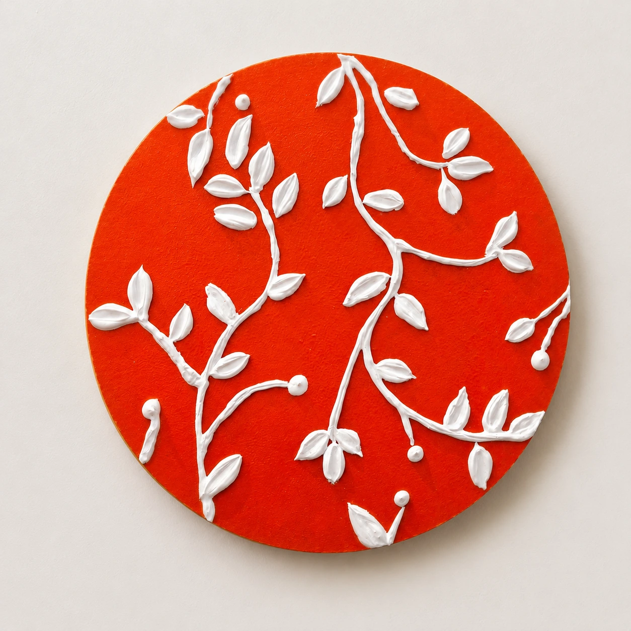 Scarlet Vine Texture Art – Handcrafted 8 Inch Botanical MDF Wall Hanging for Modern Home Decor