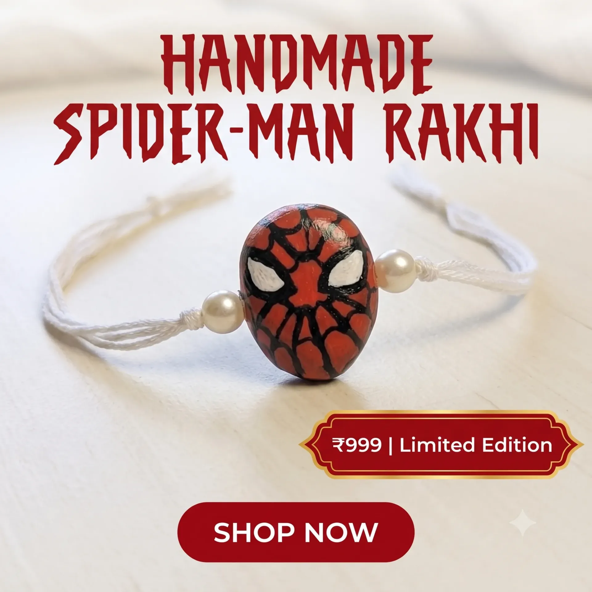 Handmade SpiderMan Rakhi | Air-Dry Clay | Pure Raksha Sutra | Limited Edition