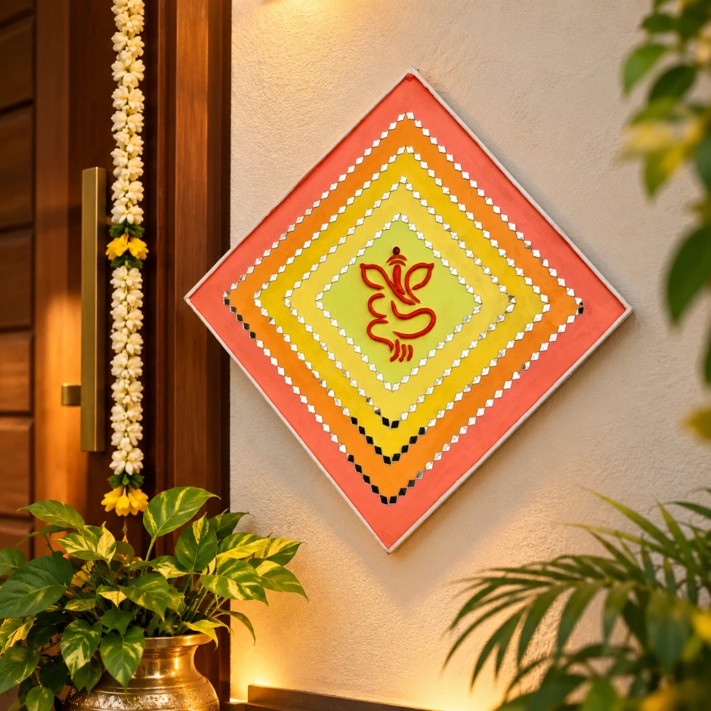 Handmade Ganpati Mirror Wall Art | 12 x 12 Inch Entrance Décor
