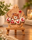 Teddy Love Miniature Wooden Art with Stand – 4 x 4 Inches