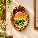 Golden Terracotta Sunset Painting Wall Art – 7 x 4 Inches