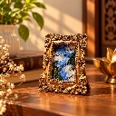 Miniature Sky View Acrylic Painting with Golden Clay Frame – 3 x 2 Inches