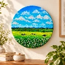Darjeeling Spring Nature Acrylic Painting – 8 Inch Round Canvas